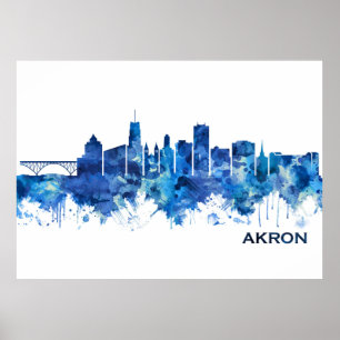 Akron Ohio Skyline Blue Poster