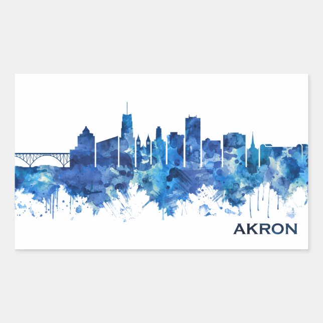 Akron Ohio Skyline Blue Rechteckiger Aufkleber (Vorderseite)