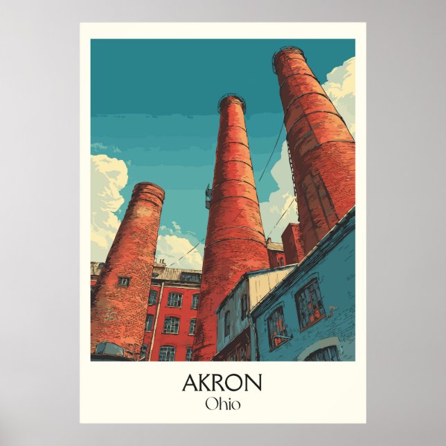 Akron Ohio Travel Poster Vintag City Skyline Art (Vorne)