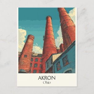Akron Ohio Travel Poster Vintag City Skyline Art Feiertagspostkarte