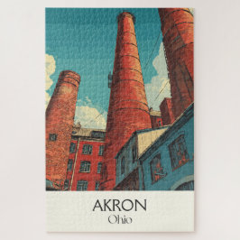 Akron Ohio Travel Poster Vintag City Skyline Art Puzzle
