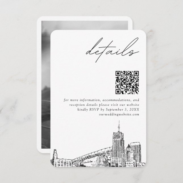 Akron Ohio Wedding Modern Details QR Code Begleitkarte (Vorne/Hinten)