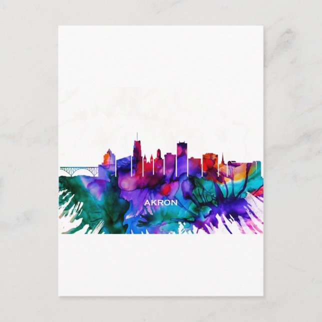 Akron Skyline Feiertagspostkarte (Vorderseite)