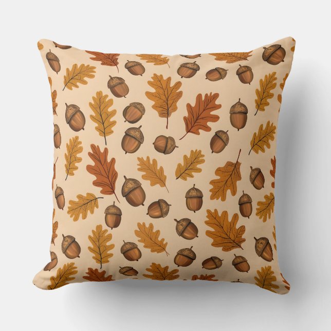 Akronen und Eichenholz-Blätter | Woodland Herbstki Kissen (Vorderseite)