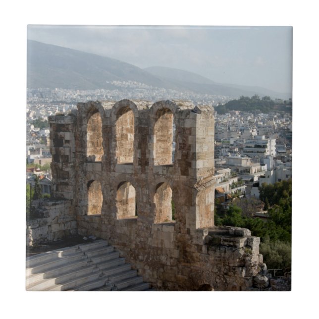 Akropolis Antike Ruinen mit Blick auf Athen Fliese (Vorderseite)