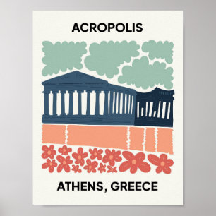 Akropolis Athen Griechenland abstrakt Reise floral Poster