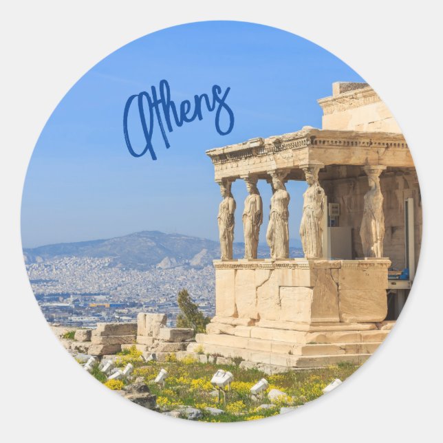 Akropolis, Athen, Griechenland Postkarte Runder Aufkleber (Vorderseite)