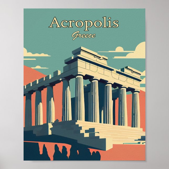 Akropolis Athens Grecce Minimalistisches Kunstpost Poster (Vorne)