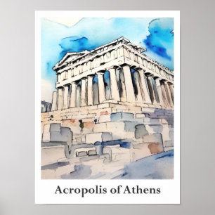 Akropolis von Athen Griechenland Wasserfarbenreise Poster