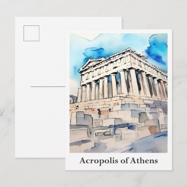 Akropolis von Athen Griechenland Wasserfarbenreise Postkarte (Vorne/Hinten)