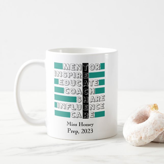 Akrostische Tasse für Lehrer. Ihr Geschenk (Mit Donut)