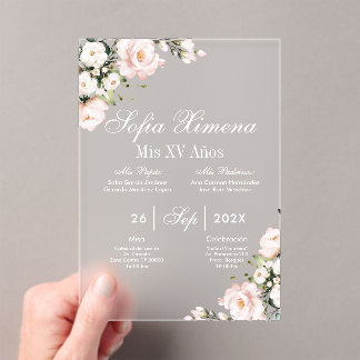 Akryl-Einladung mit rosa Blumen  Acryleinladungen