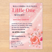 Akryl-Einladung Rosa Florale Babyparty