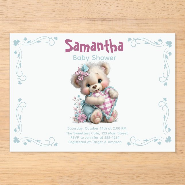 Akryl-Einladung Teddybär Baby Shower  Acryleinladungen (Vorderseite)