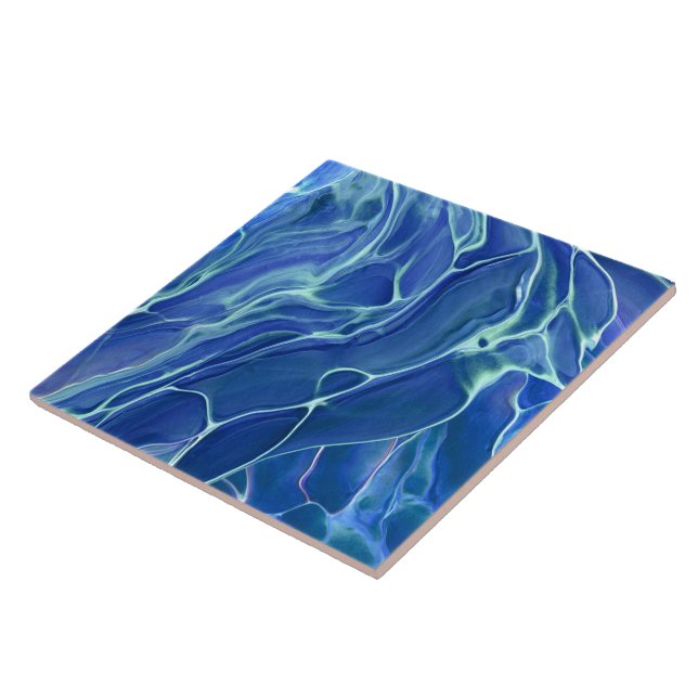 Akrylabstraktion aus blauem und weißem Marmor Fliese (Seite)
