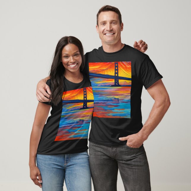 Akrylgemälde, San Francisco Bay Bridge, Sunset T-Shirt (Unisex)