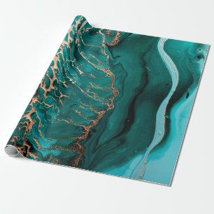 Akrylic Fluid Art. Dunkelgrüne Wellen im abstrakte Geschenkpapier