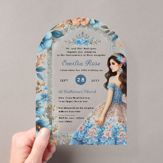 Akrylic Quinceañera Einladungen Navy Blue Dress