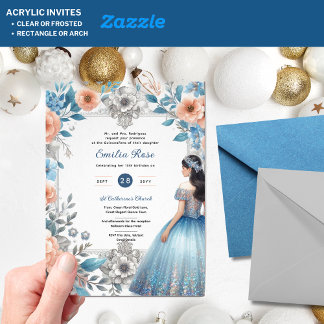 Akrylic Quinceañera Einladungen Navy Blue Dress