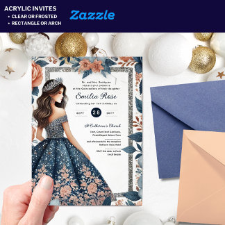 Akrylic Quinceañera Einladungen Navy Blue Dress