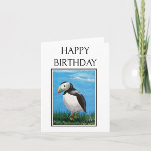 Akryllische Folklorekunst, Puffin, Geburtstagskart Karte