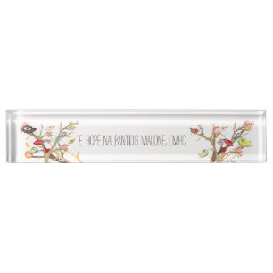 Akryllische Schreibtischnamensplatte Whimsy Birds Namensplakette