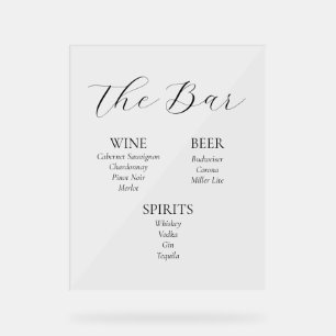 Akryllisches Menü "Bar Menu" Acrylschild