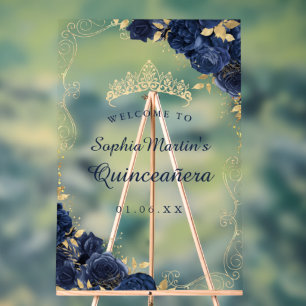 Akryllisches Schild für den Navy Gold Swirl Floral