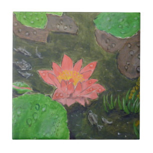 Akrylon auf Leinwand, rosa Wasserlilie und grüne B Fliese