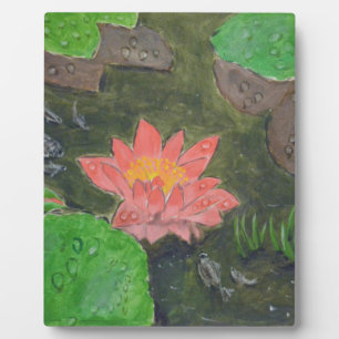 Akrylon auf Leinwand, rosa Wasserlilie und grüne B Fotoplatte