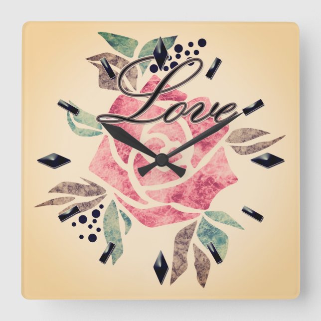 Akrylwand Uhr Romantisches Mosaik in rosa Farbe (Vorderseite)