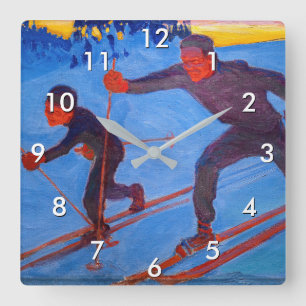 Akseli Gallen-Kallela - Skifahrer Quadratische Wanduhr