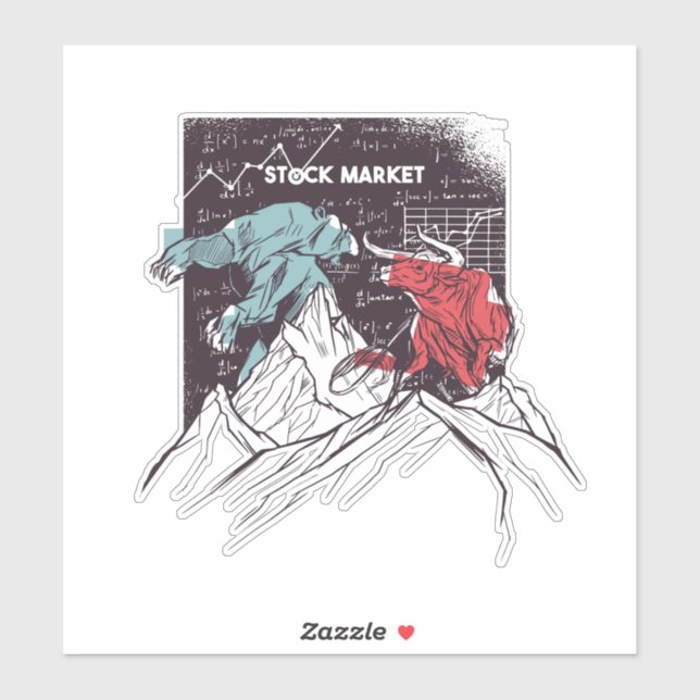 Aktienmarkt-Kampf Bull gegen Bear Trading Aufkleber (Blatt)