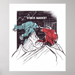 Aktienmarkt-Kampf Bull gegen Bear Trading Poster