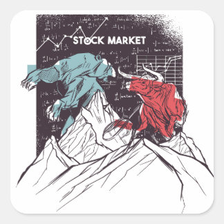 Aktienmarkt-Kampf Bull gegen Bear Trading Quadratischer Aufkleber