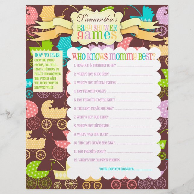 Aktionsblatt "Baby Shower Games" (Vorderseite)