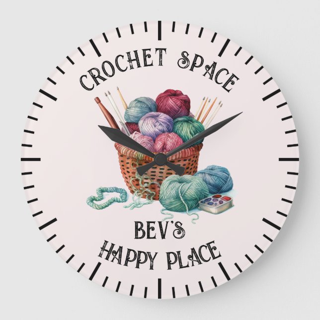 Aktionskorb aus Stricken und Häkeln Große Wanduhr (Vorderseite)
