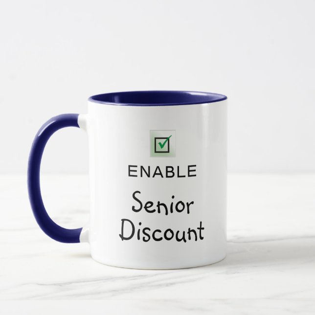 Aktivieren Sie Lustiger Seniorenrabatt-Zitat-Kaffe Tasse (Links)