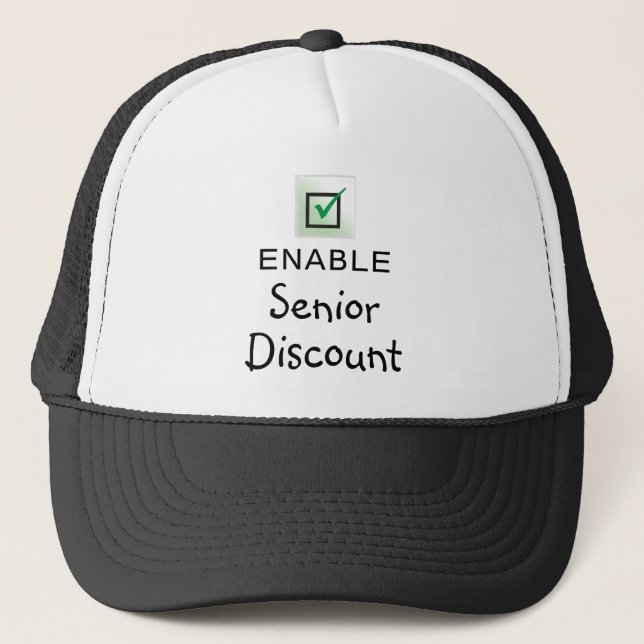 Aktivieren Sie Senior Discount Funny Quote Black H Truckerkappe (Vorderseite)