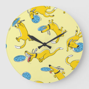 Aktivitäts-Hunde: Frisbee-Sportmuster Große Wanduhr