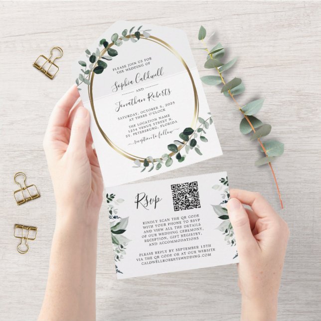 Aktualisierte Eukalyptus Gold QR Code UAWG Wedding All In One Einladung (Von Creator hochgeladen)
