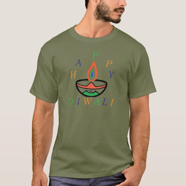 aktualisiertes Diya - Happy Diwali Tricolor Design T-Shirt (Vorderseite)