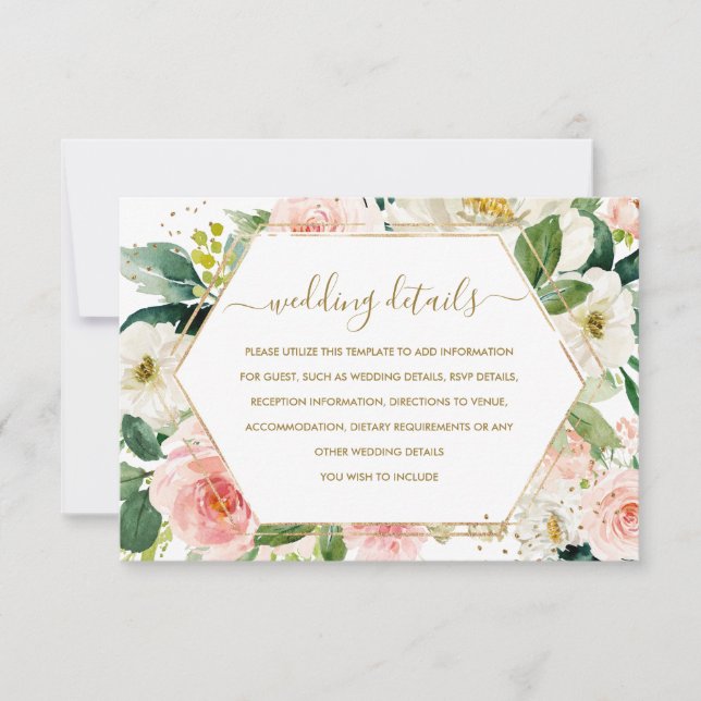 Aktuelle Blush Gold Floral Wedding Details Card RSVP Karte (Vorderseite)