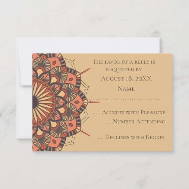 Aktuelle braune Peach Mandala RSVP Karten (Vorderseite)