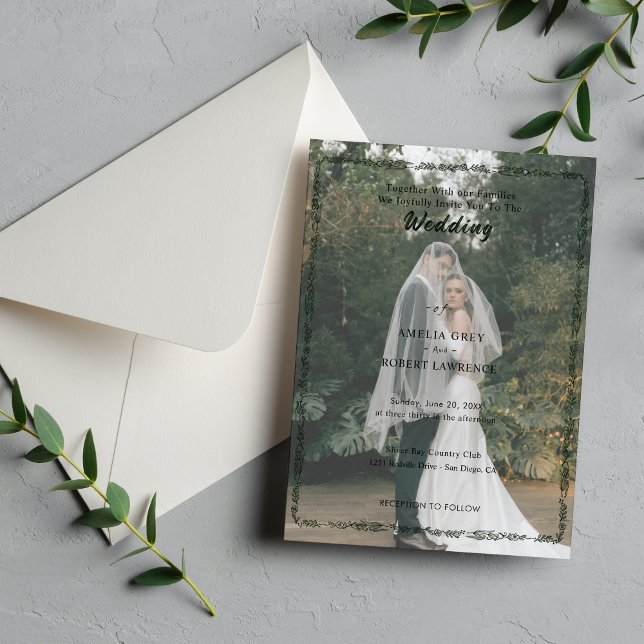 Aktuelle einfache Foto-Hochzeit im modernen Stil Einladung (Floral wedding minimalist invitation)