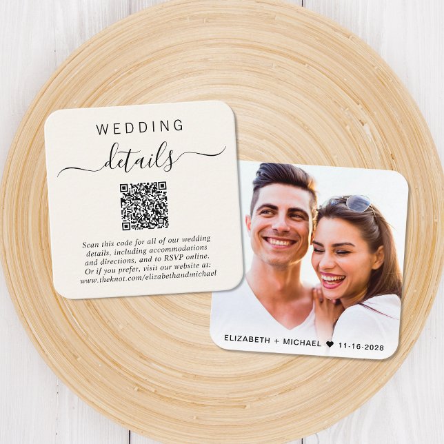 Aktuelle Foto QR Code Cream Wedding Details Begleitkarte (Our user-friendly template will generate your QR code automatically from your website address)