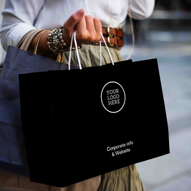 Aktuelle Minimal-Business-Logos Schwarze Unternehm Große Geschenktüte (Modern Minimal Business Logo Black Corporate info Large Gift Bag)