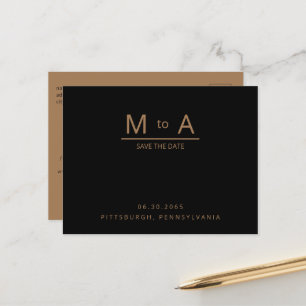 Aktuelle Schwarz/Gold-Monogramm Save the Date Ankündigungspostkarte