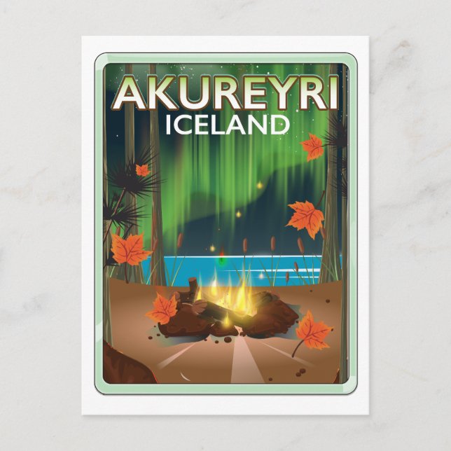 Akureyri Island Reiseplakat Feiertagspostkarte (Vorderseite)