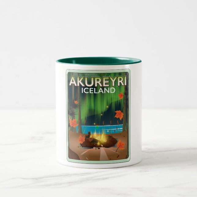 Akureyri Island Reiseplakat Zweifarbige Tasse (Mittel)